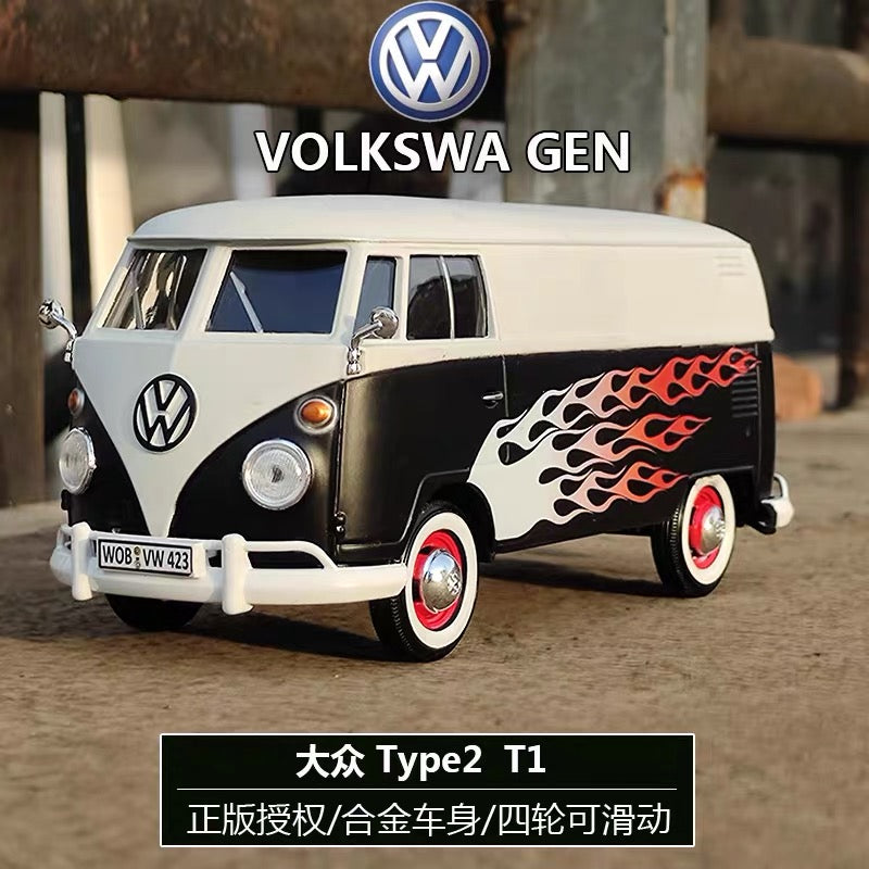 Motormax-1-24-Volkswagen-VW-T1-Delivery-Van-Hot-Rod-Diecast-Model
